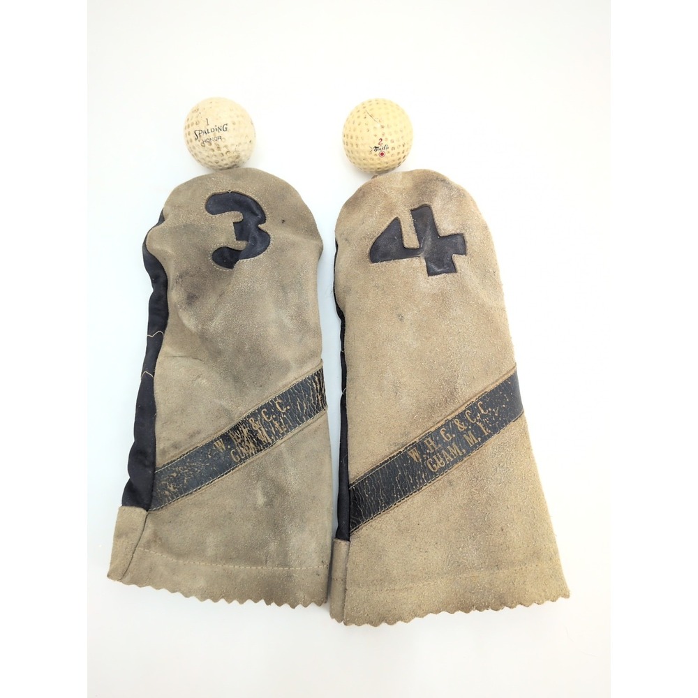 VTG Leather Golf Club Head Covers Guam Spalding Honor Dunlop Balls 3 4 WHG & CC